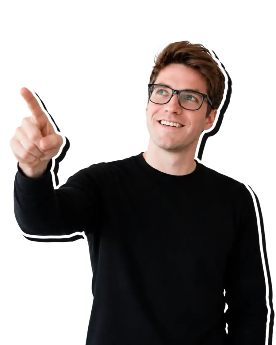 Max Lüpertz, presales coach and founder of Presales Rockstars, pointing at the headline